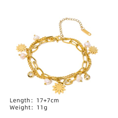 Titanium Steel 18K Gold Plated Casual Simple Style Pearl Hollow Out Inlay Cross Infinity Heart Shape Zircon Bracelets
