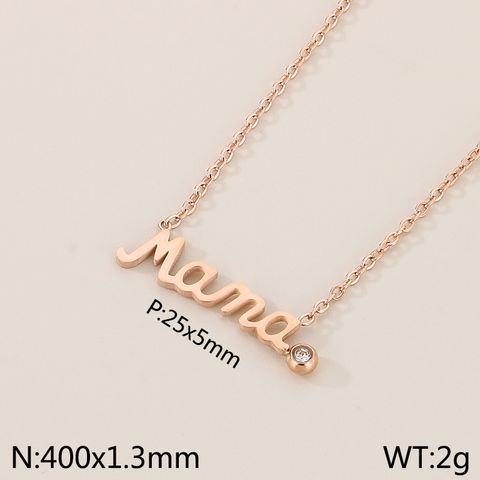 304 Stainless Steel 18K Gold Plated MAMA Simple Style Inlay Letter Zircon Earrings Necklace
