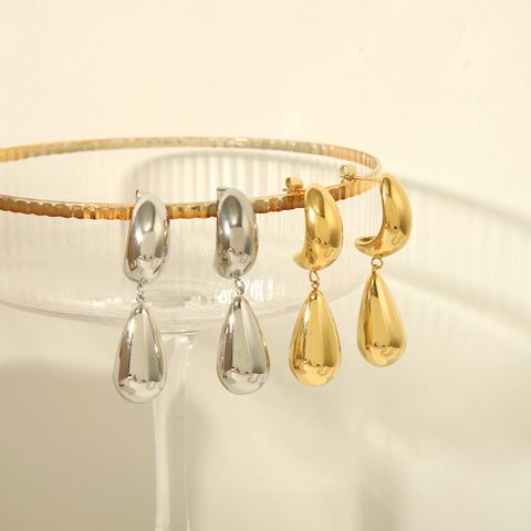 1 Pair Elegant Vintage Style Lady Moon Water Droplets 316L Stainless Steel  18K Gold Plated Drop Earrings