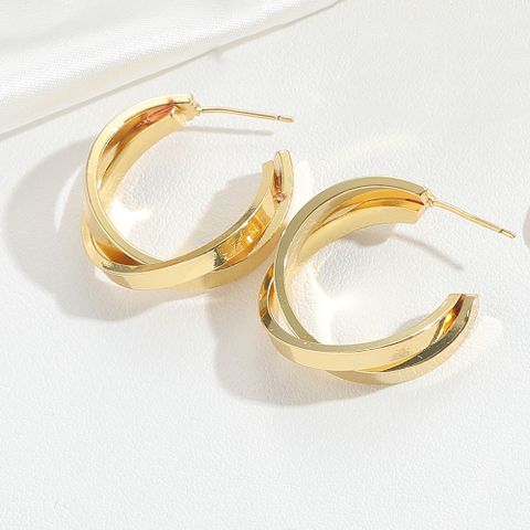 1 Pair IG Style Modern Style Geometric Twist Inlay Copper Zircon Hoop Earrings