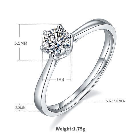 Sterling Silver Shiny GRA Certificate Plating Inlay Round Lab-grown Diamonds Moissanite Rings