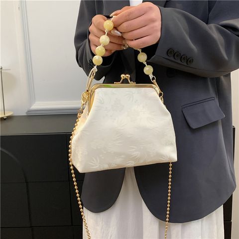 Women's Medium Silk Solid Color Elegant Vintage Style Lock Clasp Crossbody Bag