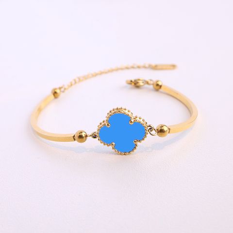 304 Stainless Steel 18K Gold Plated Elegant Glam Luxurious Plating Inlay Four Leaf Clover Acrylic Bracelets