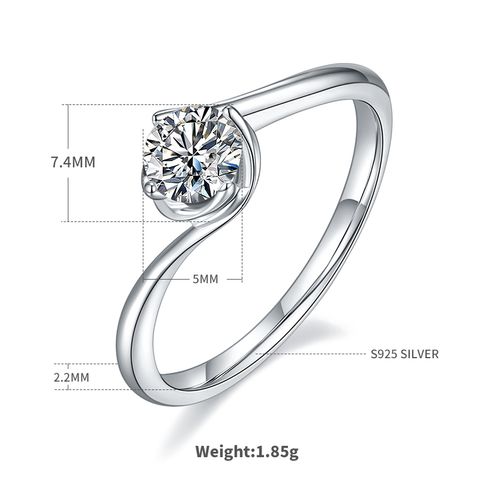 Sterling Silver Shiny GRA Certificate Plating Inlay Round Lab-grown Diamonds Moissanite Rings
