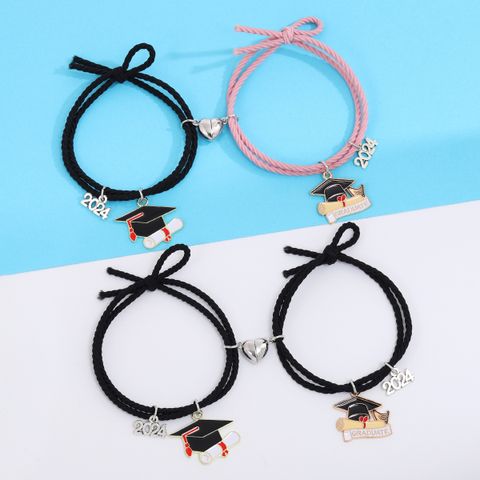 Casual Doctoral Cap Number Alloy Rope Enamel Magnetic Couple Bracelets