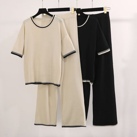 Holiday Daily Women's Simple Style Color Block Polyester Contrast Binding Pants Sets Pants Sets