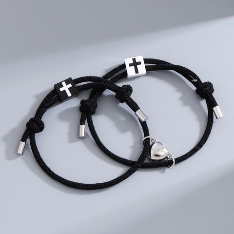 Casual Simple Style Cross Heart Shape Alloy Rope Magnetic Couple Bracelets