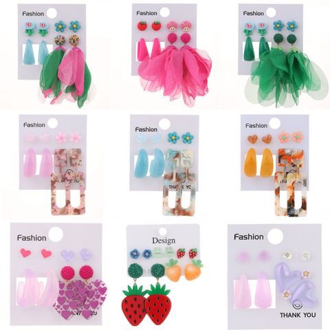 1 Set Casual Simple Style Heart Shape Flower Handmade Cloth Drop Earrings Ear Studs