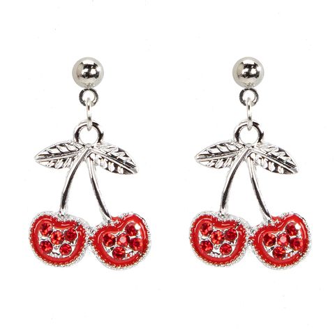 IG Style Sweet Cherry Alloy Enamel Inlay Rhinestones Women's Earrings Necklace