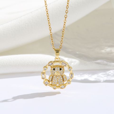 Titanium Steel 18K Gold Plated Modern Style Sweet Classic Style Plating Inlay Bear Snake Zircon Pendant Necklace