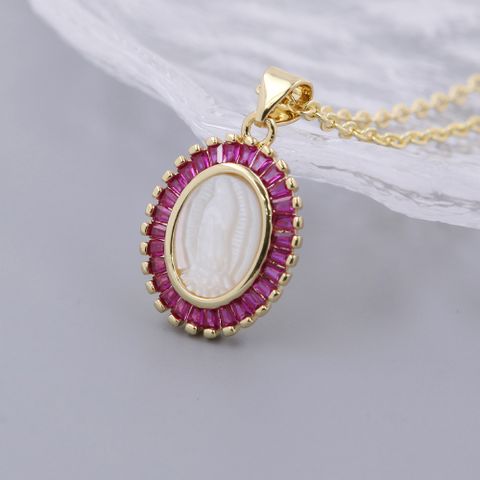 Wholesale Jewelry Shiny Oval Shell Copper Shell Zircon 18K Gold Plated Plating Inlay Pendant Necklace