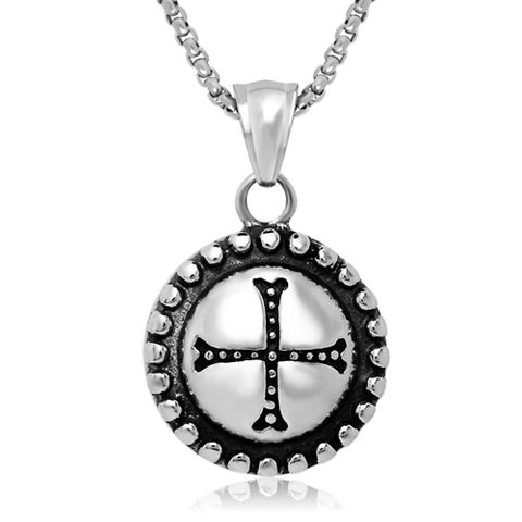 Cool Style Cross Round 304 Stainless Steel Unisex Pendant Necklace