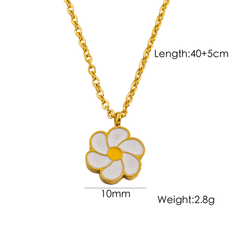 304 Stainless Steel 18K Gold Plated IG Style Cute Sweet Enamel Flower Earrings Necklace