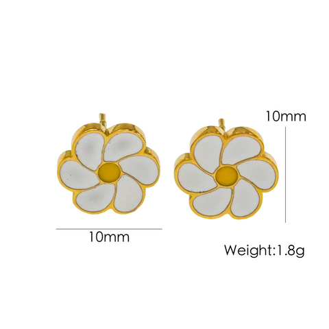 304 Stainless Steel 18K Gold Plated IG Style Cute Sweet Enamel Flower Earrings Necklace