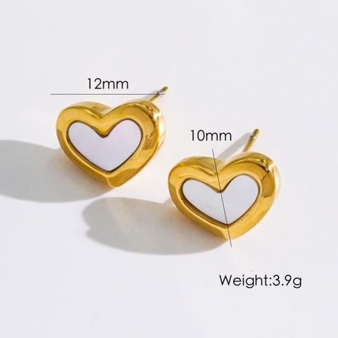 1 Pair Elegant Classic Style Heart Shape Plating Inlay 304 Stainless Steel Shell 18K Gold Plated Ear Studs