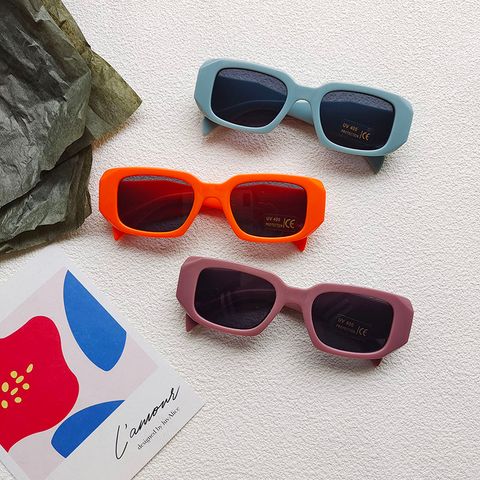 Cute Vacation Sweet Color Block Resin Square Full Frame Kids Sunglasses