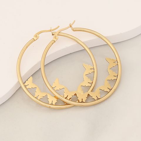 1 Pair Simple Style Commute Heart Shape Flower Butterfly Hollow Out 304 Stainless Steel 18K Gold Plated Earrings