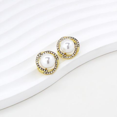 1 Pair Basic Simple Style Commute Geometric Spiral Inlay Alloy Artificial Pearls Rhinestones Ear Studs