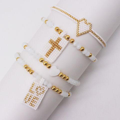 Élégant Luxueux Traverser Lettre Cristal Artificiel Verre Tricot Femmes Bracelets