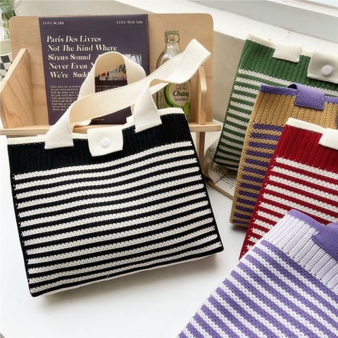 Women's Medium Knit Stripe Classic Style Buckle Tote Bag