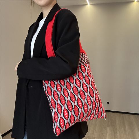 Women's Medium Knit Geometric Vintage Style Open Shoulder Bag
