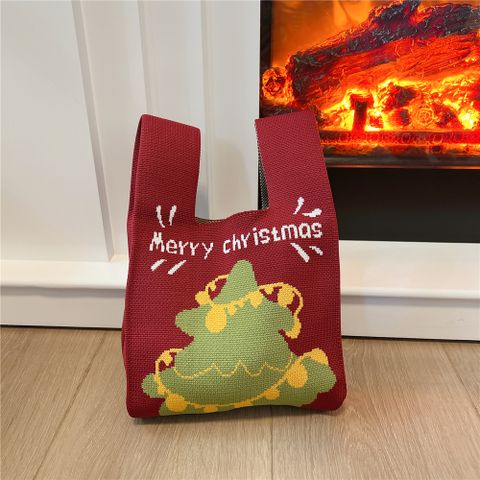 Women's Small Knit Christmas Tree Santa Claus Cute Square Open Handbag