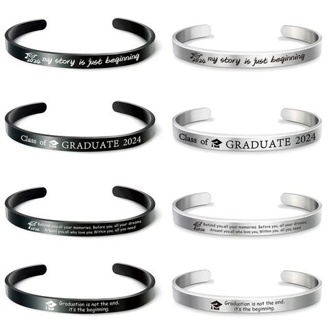 Preppy Style Simple Style Letter 304 Stainless Steel Carving Vacuum Vapor Plating Black Unisex Cuff Bracelets