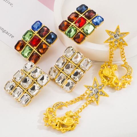 1 Pair Elegant Lady Streetwear Star Inlay Alloy Rhinestones Glass 14K Gold Plated Drop Earrings Ear Studs