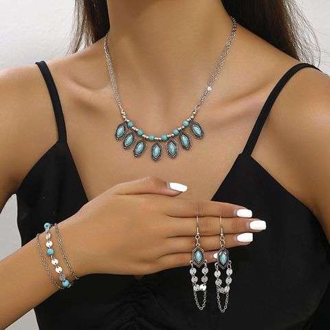 IG Style Retro Geometric Alloy Plating Inlay Turquoise Women's Jewelry Set
