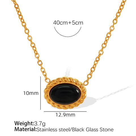 Tiger Eye Titanium Steel 18K Gold Plated Elegant Retro Plating Inlay Oval Glass Stone Tiger Eye Earrings Necklace
