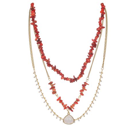 Wholesale Jewelry Casual Irregular Shell 304 Stainless Steel Beaded Gravel 18K Gold Plated Three Layer Necklace