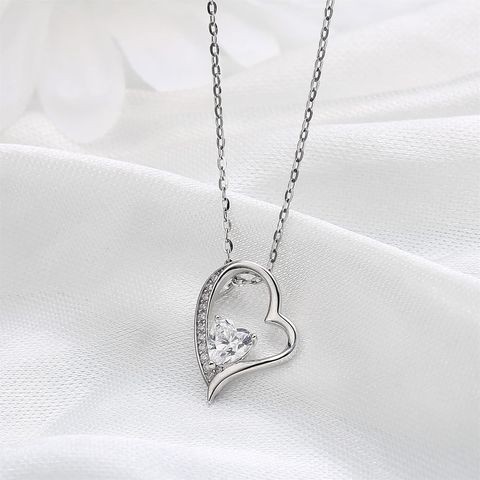 Copper Sweet Inlay Heart Shape Zircon Pendant Necklace