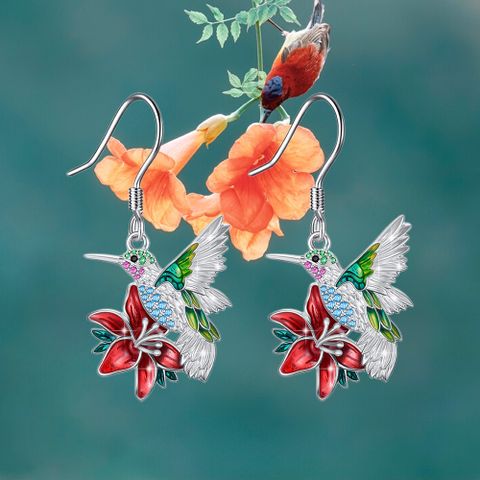 1 Pair IG Style Casual Hummingbird Inlay Alloy Rhinestones Drop Earrings