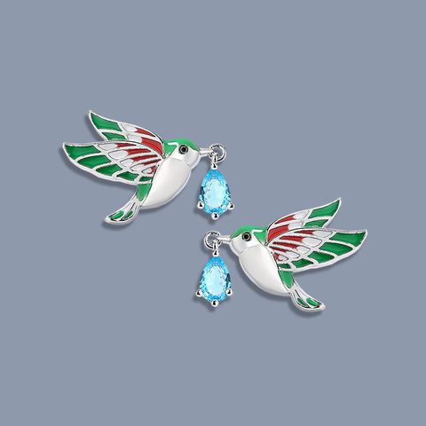 1 Pair Simple Style Classic Style Hummingbird Inlay Copper Zircon Drop Earrings