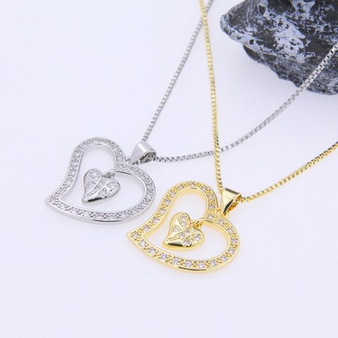 Copper 18K Gold Plated White Gold Plated Elegant Sweet Plating Inlay Heart Shape Zircon Pendant Necklace