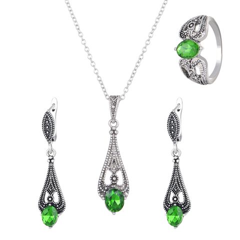 Ethnic Style Bohemian Water Droplets Alloy Inlay Zircon Women's Jewelry Set