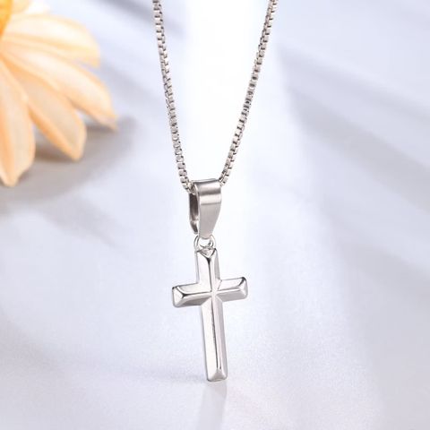 304 Stainless Steel Simple Style Classic Style Cross Pendant Necklace