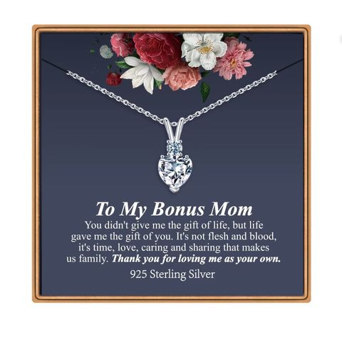 Sterling Silver IG Style MAMA Sweet Inlay Heart Shape Zircon Pendant Necklace