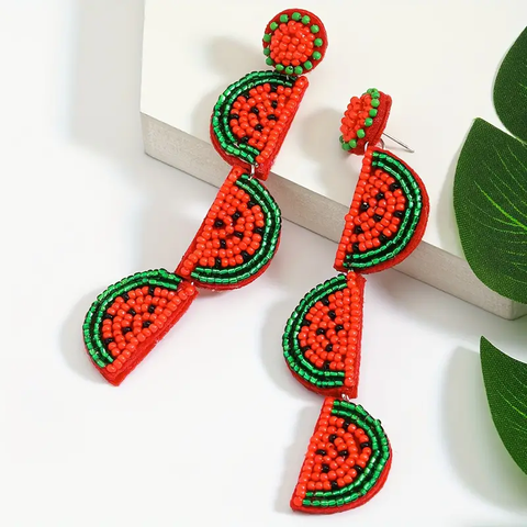 1 Pair IG Style Cute Watermelon Beaded Seed Bead Drop Earrings