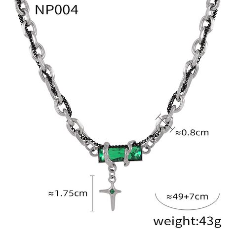 Titanium Steel Hip-Hop Punk Simple Style Chain Inlay Cross Quadrilateral Zircon Bracelets Necklace