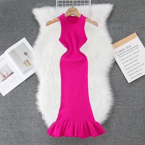 Women's Sheath Dress Casual Round Neck Sleeveless Solid Color Maxi Long Dress Daily