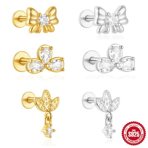 1 Piece Ear Cartilage Rings & Studs IG Style Sweet Geometric Bow Knot Sterling Silver Plating Inlay Zircon Ear Cartilage Rings & Studs