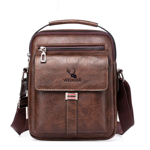Men's Solid Color Pu Leather Zipper Shoulder Bag Crossbody Bag