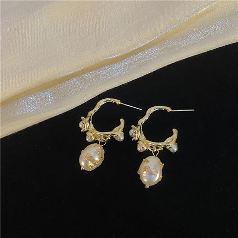 1 Pair Elegant Geometric Plating Imitation Pearl Alloy Drop Earrings