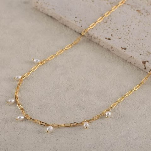 Elegant Vintage Style Geometric Freshwater Pearl Sterling Silver Pendant Necklace In Bulk