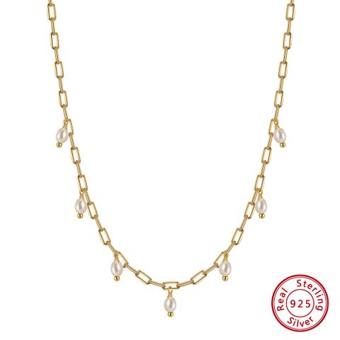 Elegant Vintage Style Geometric Freshwater Pearl Sterling Silver Pendant Necklace In Bulk