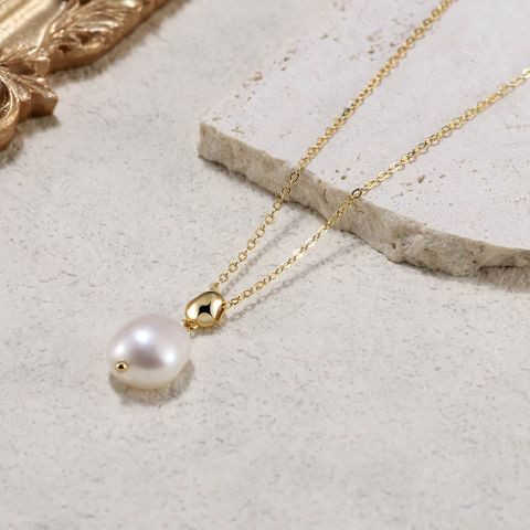 Simple Style Geometric Freshwater Pearl Sterling Silver Pendant Necklace In Bulk