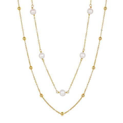 Simple Style Geometric Freshwater Pearl Sterling Silver 14K Gold Plated Pendant Necklace In Bulk