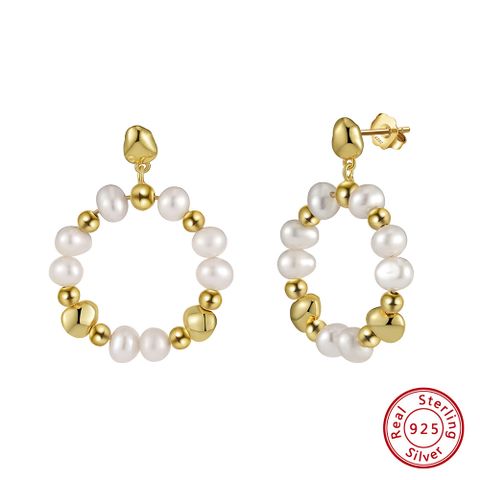 1 Pair Elegant Simple Style Geometric Plating Freshwater Pearl Sterling Silver Drop Earrings