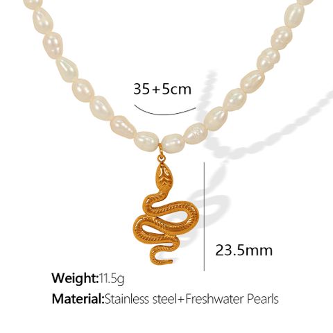 Freshwater Pearl Titanium Steel 18K Gold Plated Vintage Style French Style Modern Style Snake Pendant Necklace